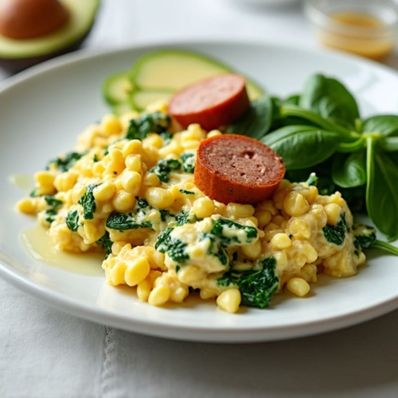 Egg White and Spinach Scramble with Turkey Sausage