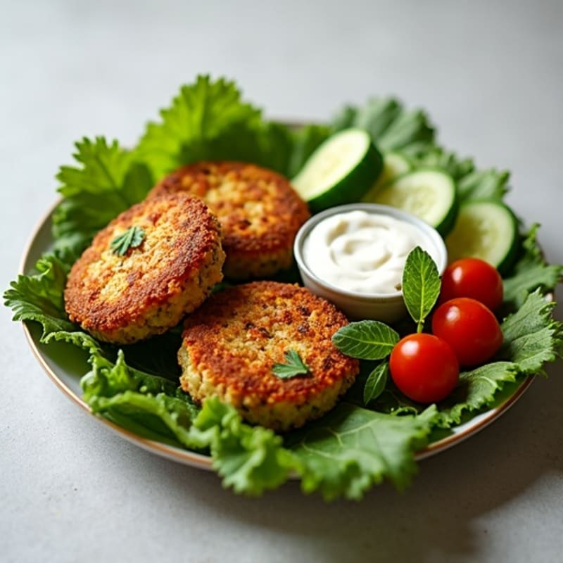 Crispy Baked Falafel with Creamy Tahini Sauce and Fresh Herb Salad