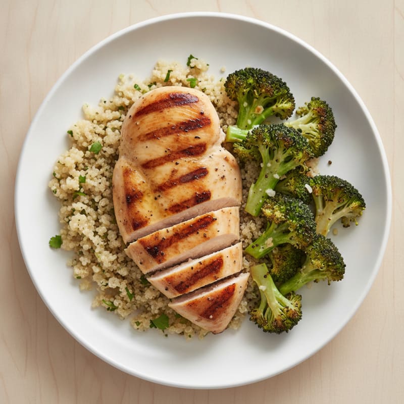 Grilled Chicken Breast with Quinoa and Roasted Broccoli
