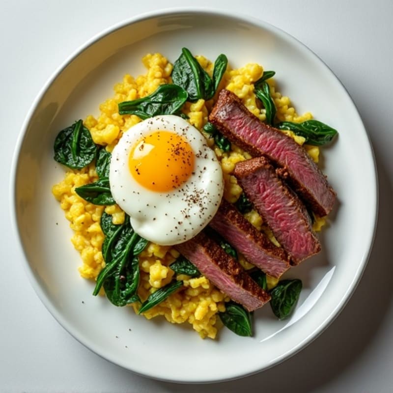 Egg White and Spinach Scramble with Lean Steak Strips