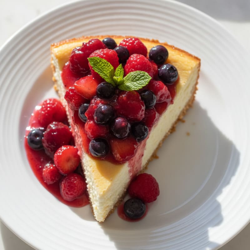 Greek Yogurt Protein Cheesecake with Berry Compote