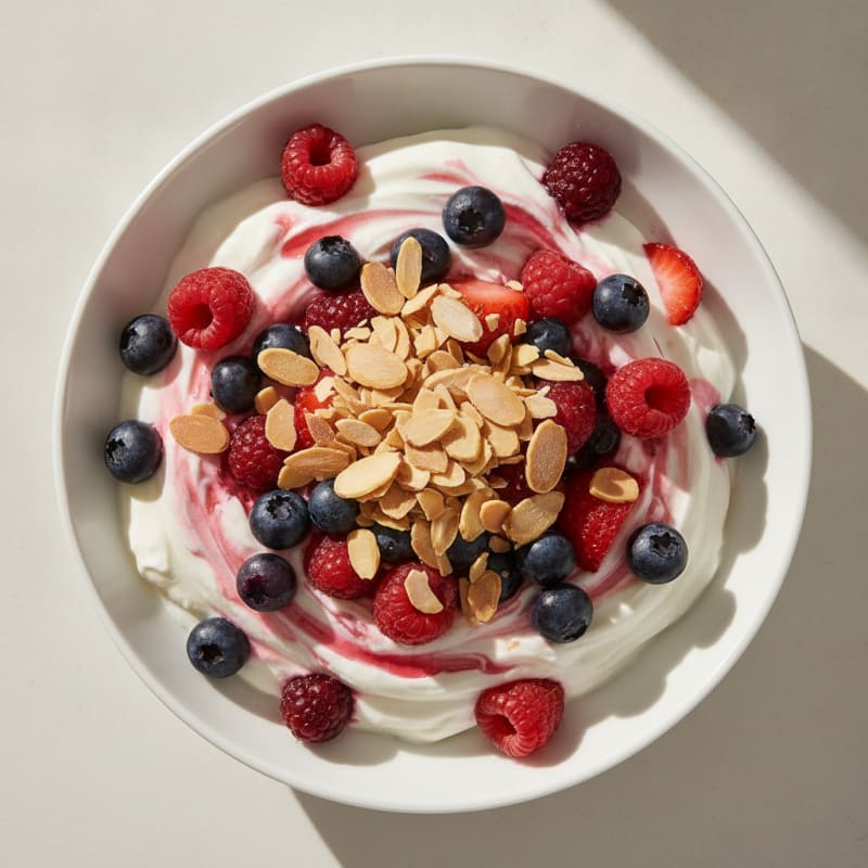 Greek Yogurt Protein Parfait with Mixed Berries and Almonds