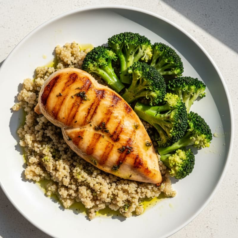 Grilled Chicken Breast with Quinoa and Steamed Broccoli