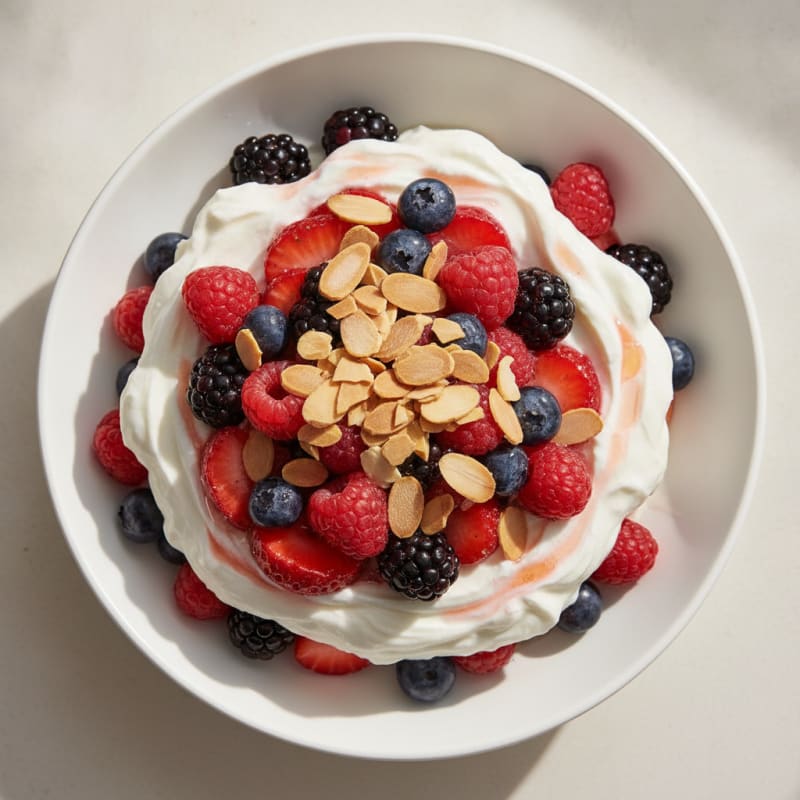 Greek Yogurt Protein Parfait with Mixed Berries and Almonds