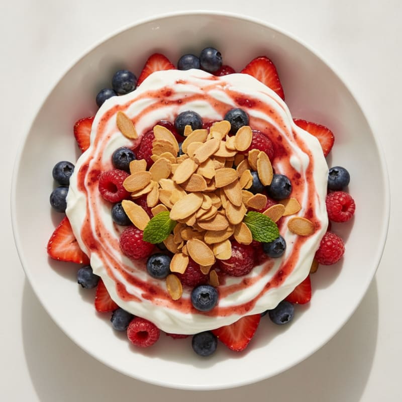 Greek Yogurt Protein Parfait with Mixed Berries and Almonds