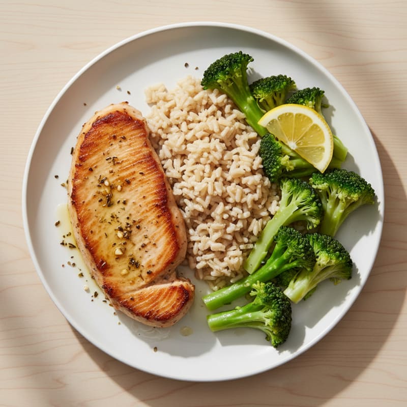 Seared Turkey Breast with Steamed Broccoli and Brown Rice