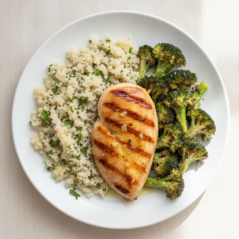 Grilled Chicken Breast with Quinoa and Roasted Broccoli