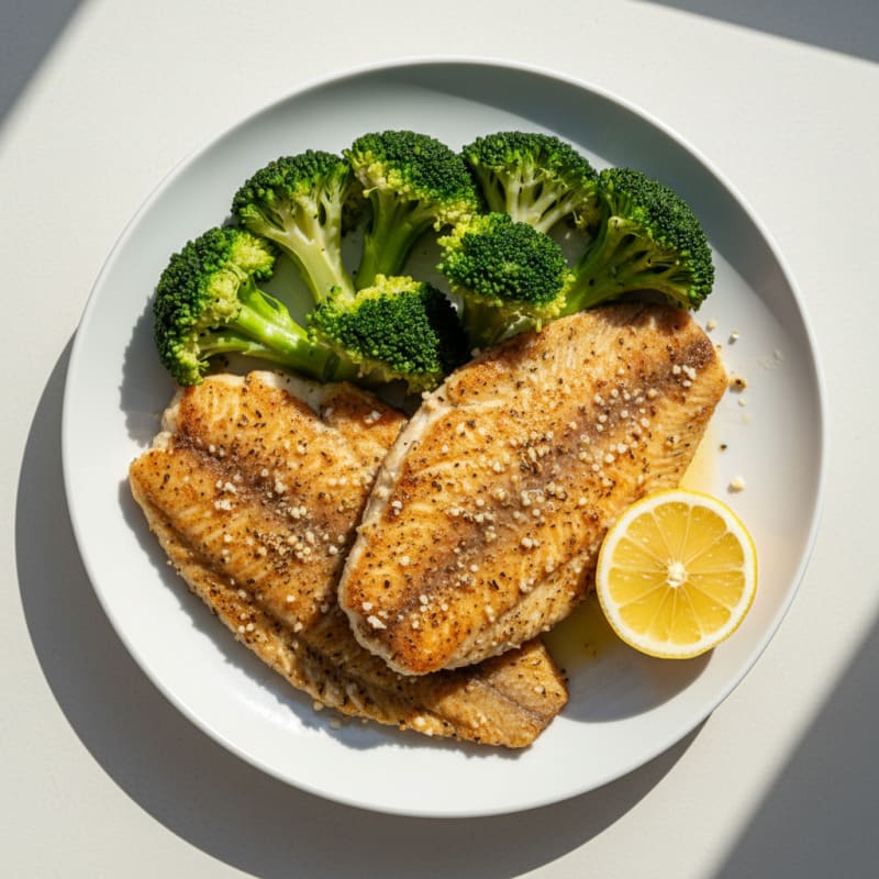 Seared Tilapia with Steamed Broccoli and Lemon