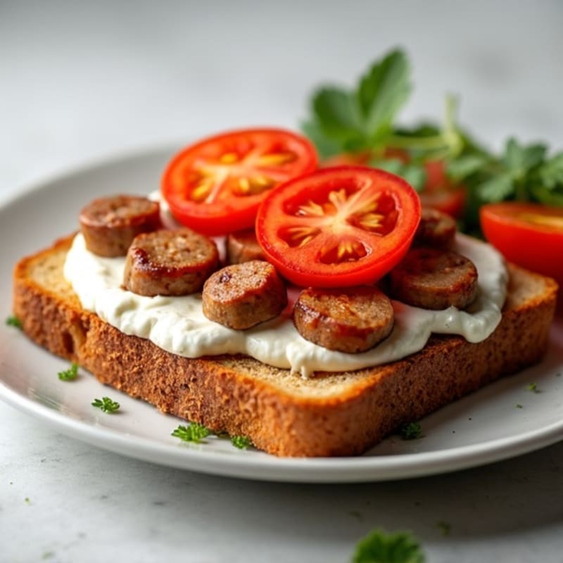 Turkey Sausage and Cottage Cheese Toast with Sliced Tomatoes