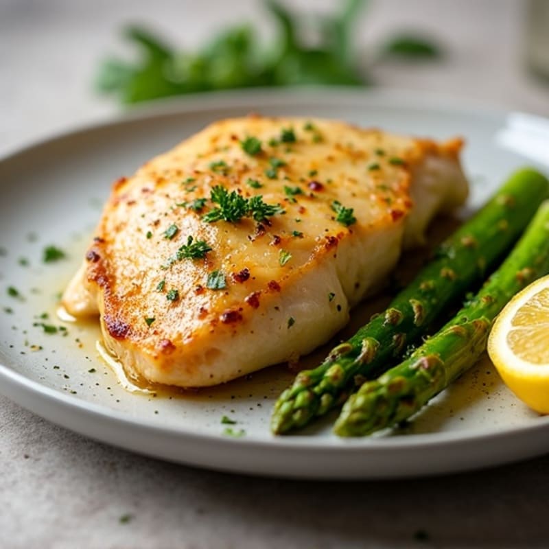 Lemon Garlic Pan-Seared Chicken with Roasted Asparagus