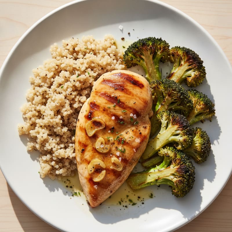 Grilled Chicken Breast with Quinoa and Roasted Broccoli