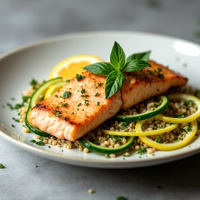 Seared Salmon with Lemon Herb Zucchini Noodles