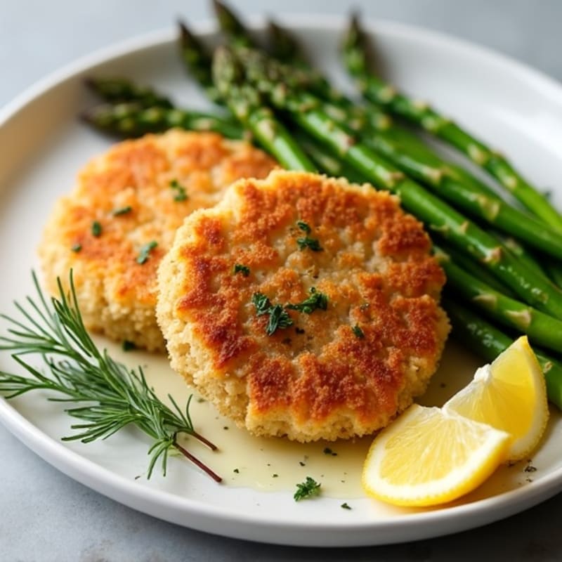 Crispy Lemon-Dill Salmon Cakes with Roasted Asparagus