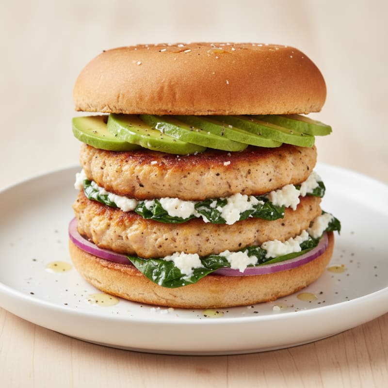 Spinach and Cottage Cheese Stuffed Chicken Burger