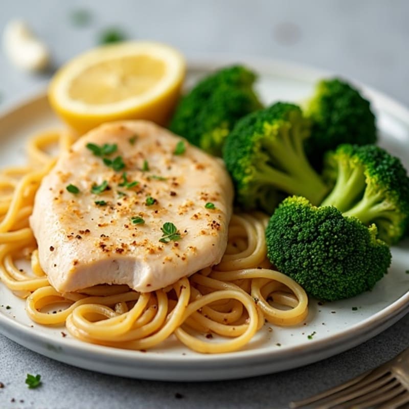 Lemon Garlic Chicken and Roasted Broccoli Pasta