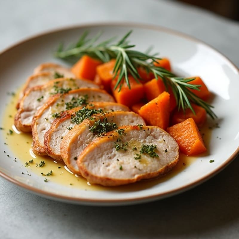 Garlic Herb Roasted Turkey Breast with Roasted Sweet Potatoes