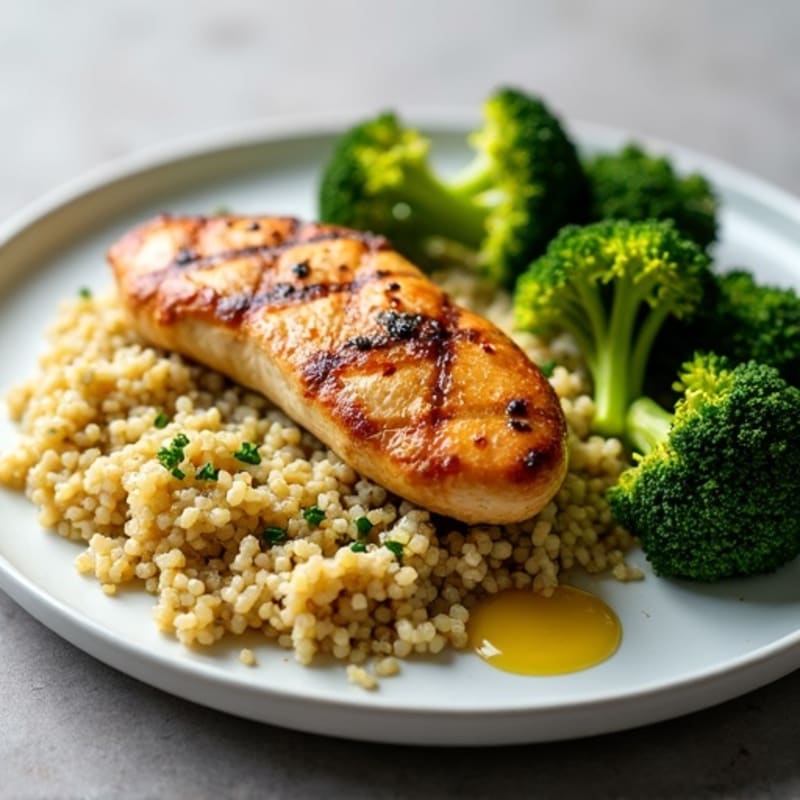 Grilled Chicken Breast with Roasted Broccoli and Quinoa