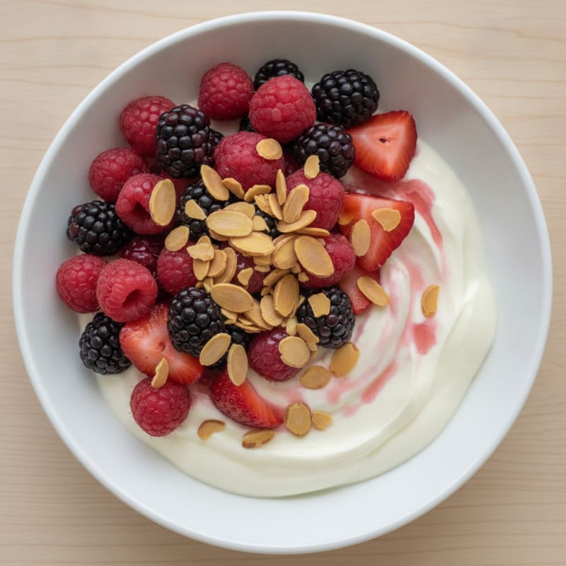 Greek Yogurt Protein Parfait with Mixed Berries and Almonds