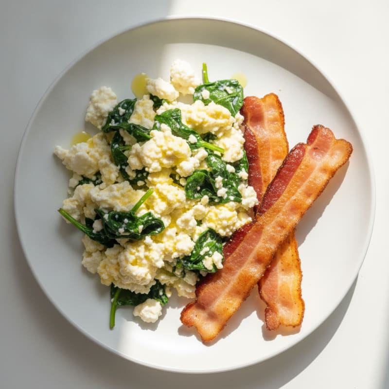 Cottage Cheese Scramble with Spinach and Turkey Bacon