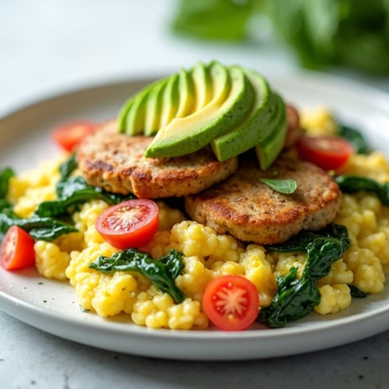 Egg White Spinach Scramble with Turkey Sausage