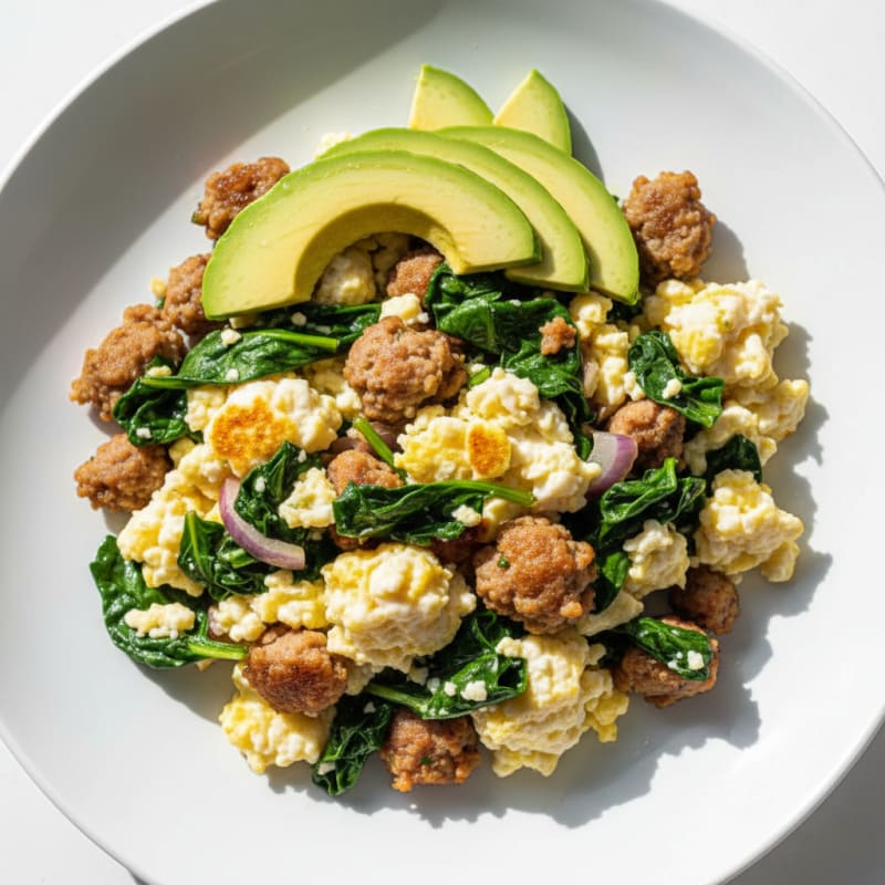Egg White Scramble with Turkey Sausage and Spinach