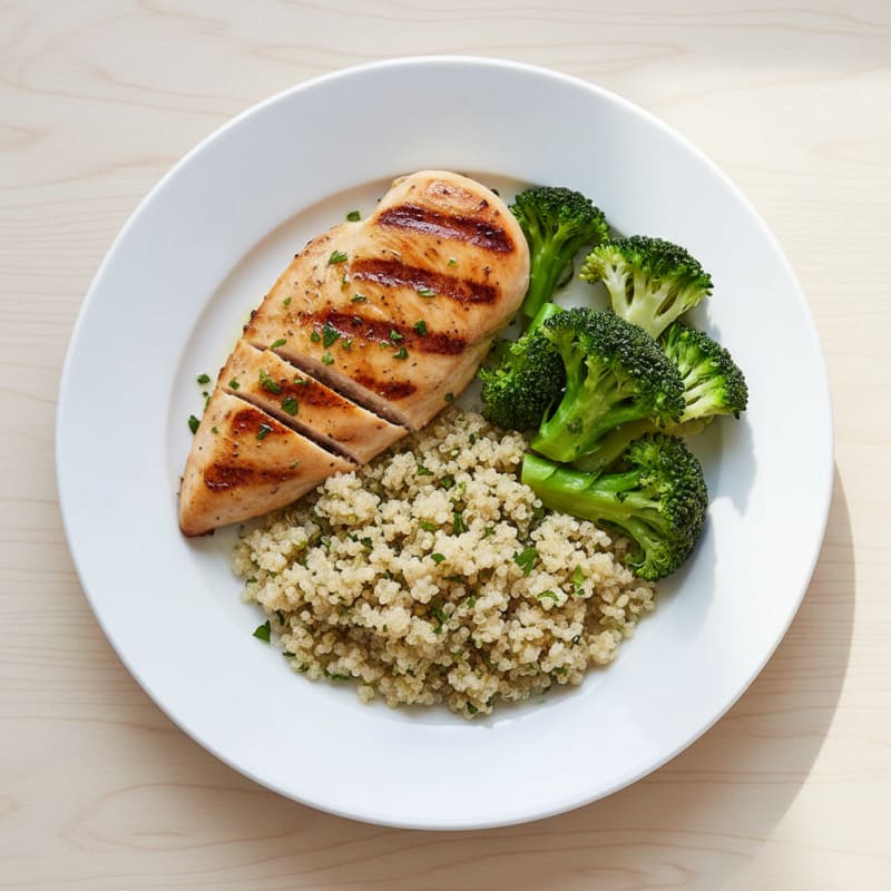 Grilled Chicken Breast with Quinoa and Steamed Broccoli