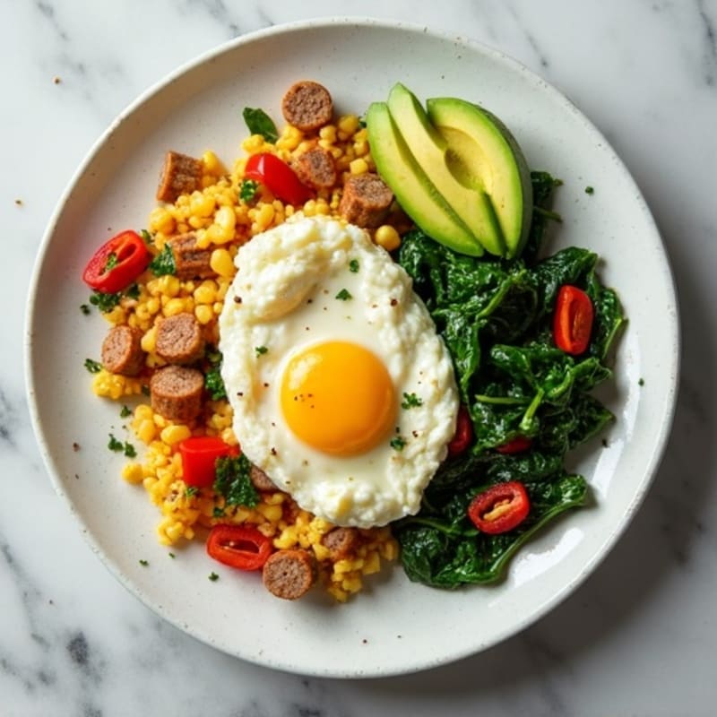 Egg White Scramble with Turkey Sausage and Sautéed Spinach