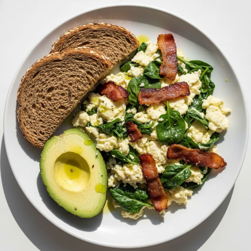 Egg White Scramble with Spinach and Turkey Bacon