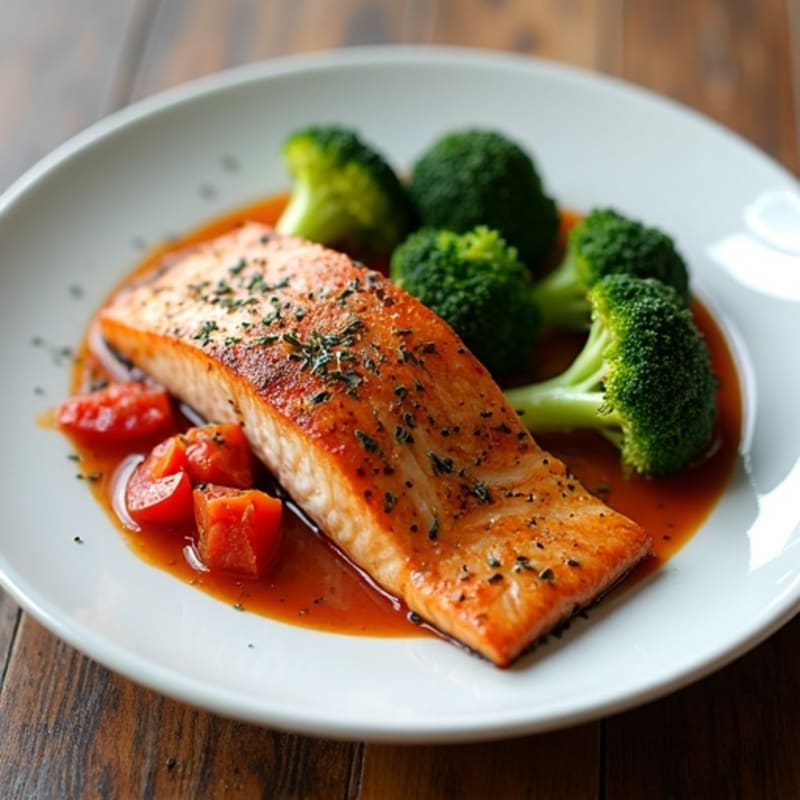 Flaky Brown Stew Salmon with Crispy Roasted Broccoli