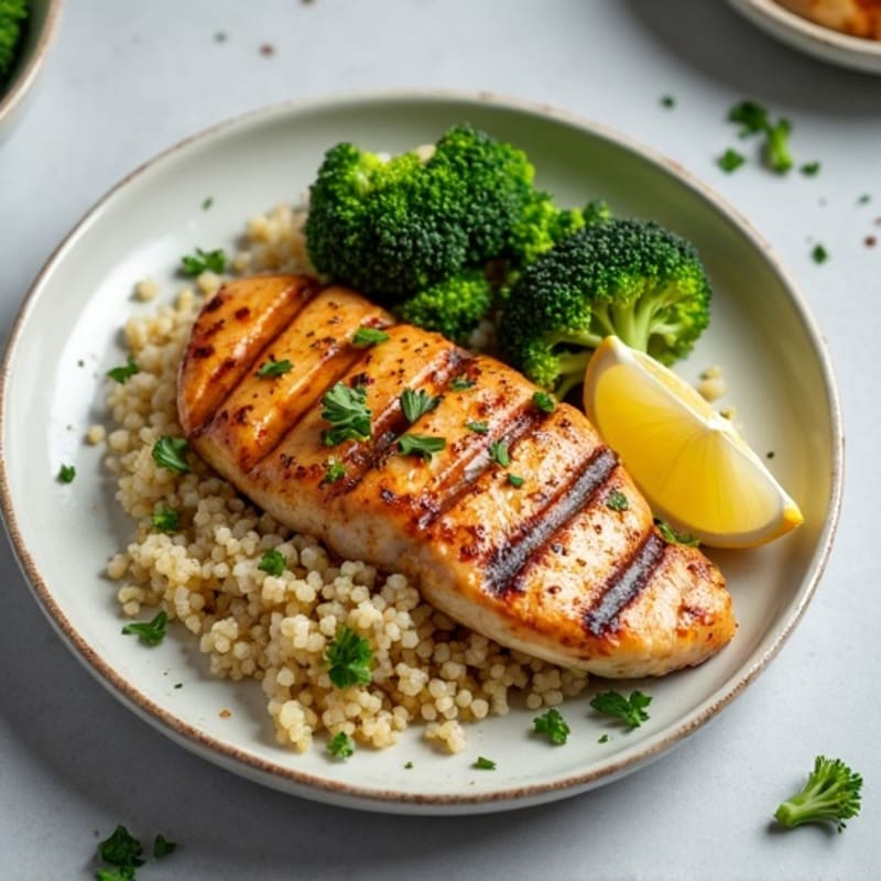 Grilled Chicken Breast with Quinoa and Roasted Broccoli