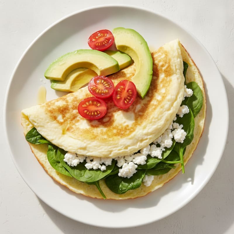 Egg White Spinach Omelette with Cottage Cheese and Tomatoes