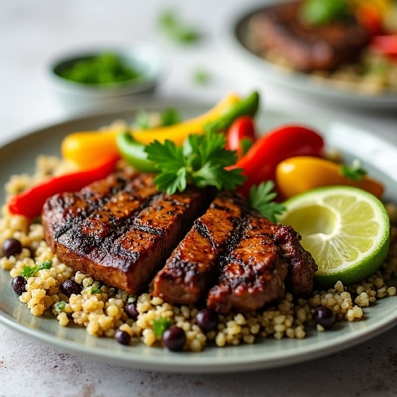 Seared Steak with Cilantro-Lime Quinoa and Sautéed Peppers
