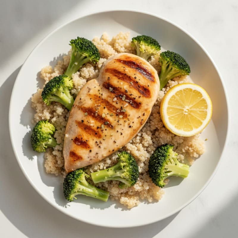 Grilled Chicken Breast with Quinoa and Steamed Broccoli