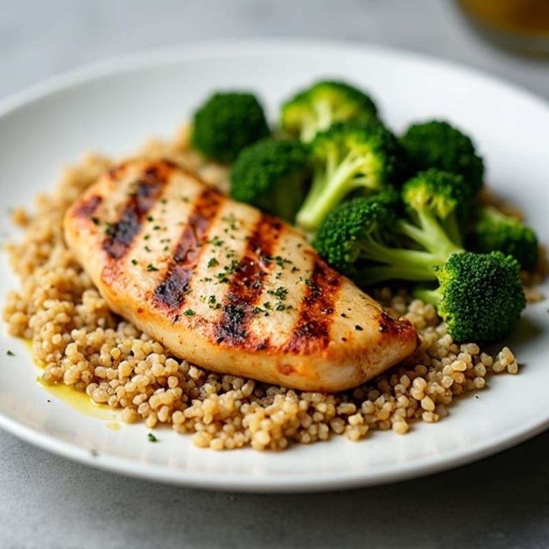 Grilled Chicken Breast with Quinoa and Roasted Broccoli