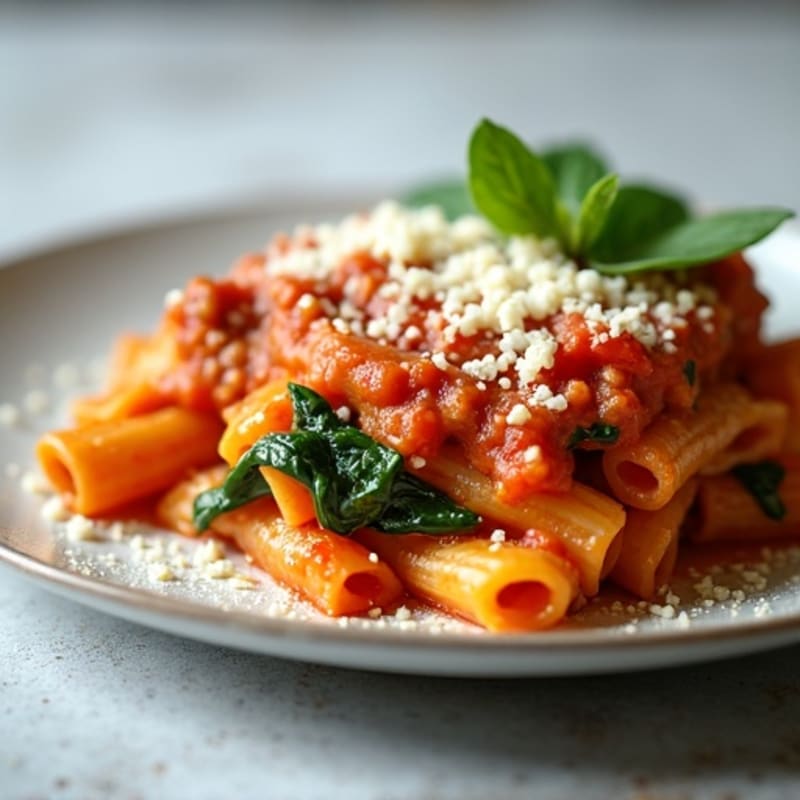 Healthy Baked Ziti with Lean Ground Beef and Spinach