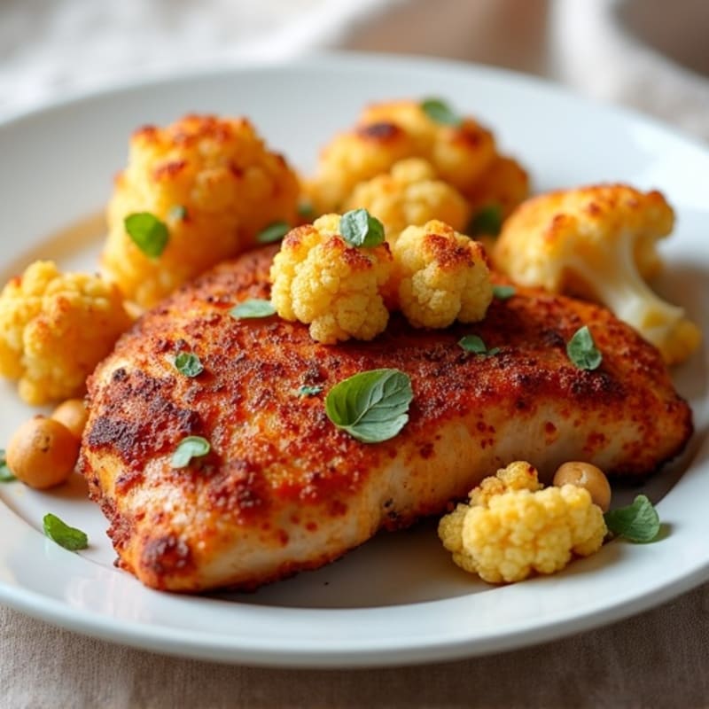 Crispy Spiced Chicken with Roasted Cauliflower and Chickpeas
