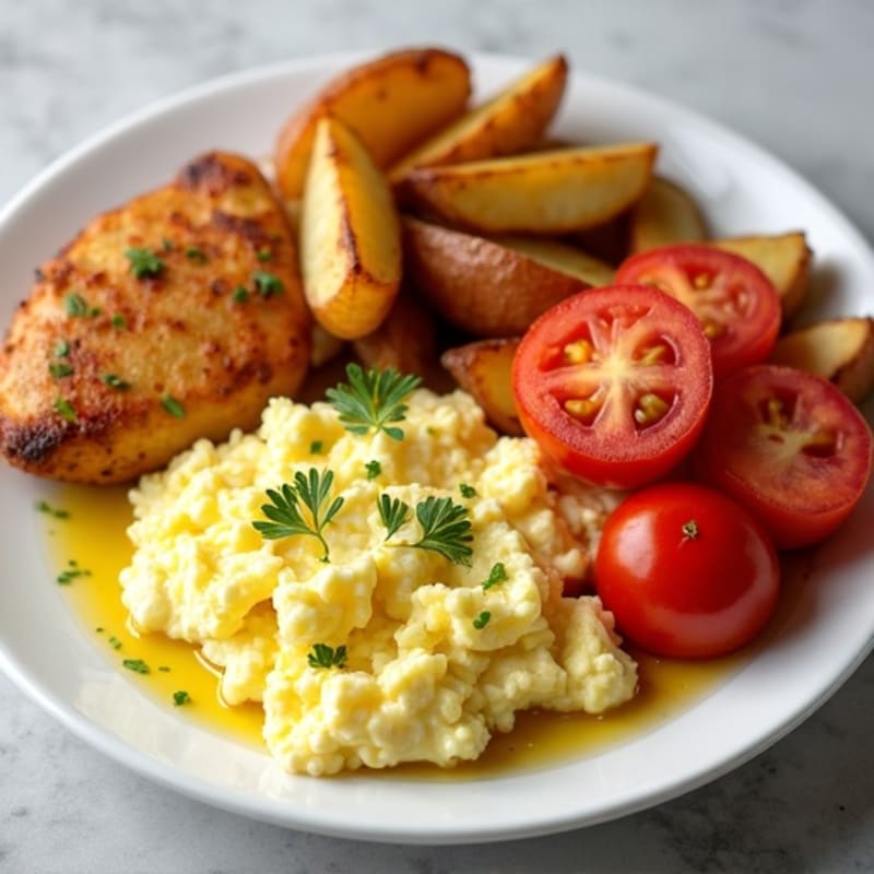 Scrambled Egg Whites with Sautéed Chicken and Roasted Potatoes