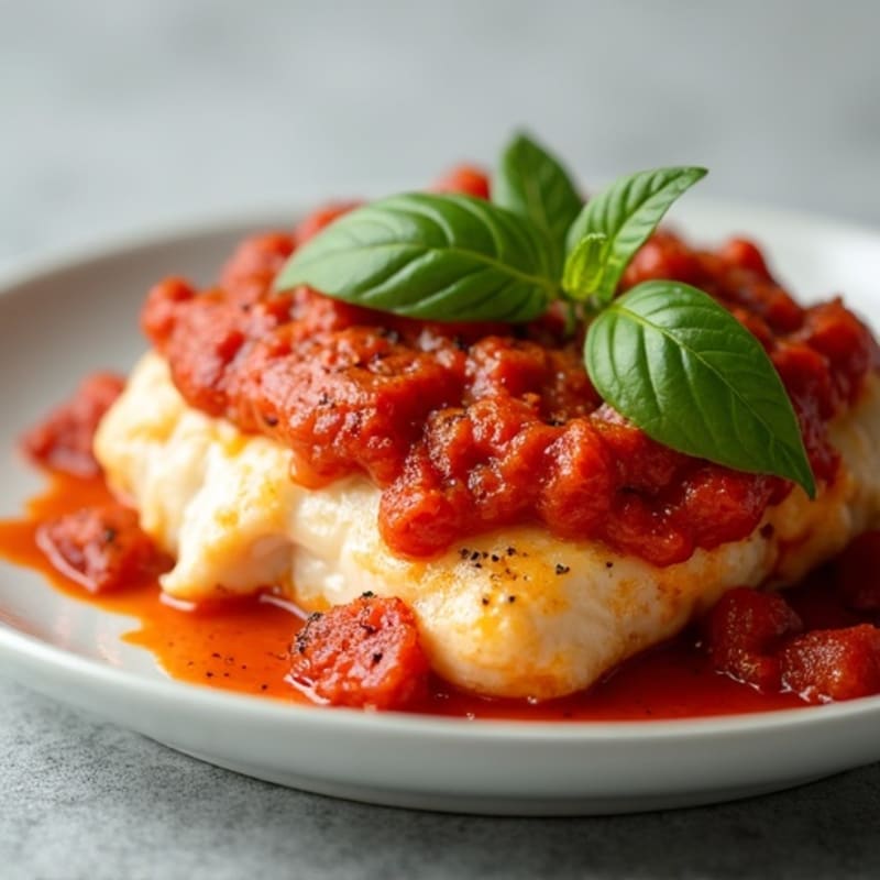 Chicken Breast Stuffed with Creamy Mozzarella, Topped with Zesty Tomato Sauce and Crispy Turkey Pepperoni