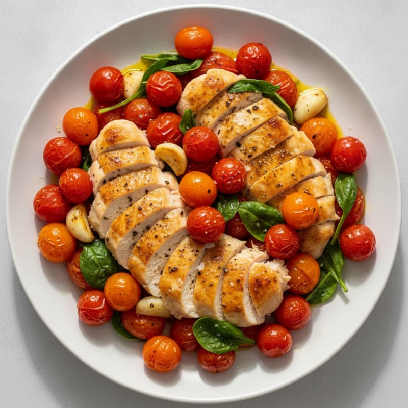 Herb-Roasted Tomatoes with Garlic and Chicken