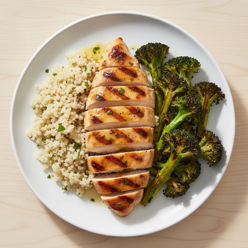 Grilled Chicken Breast with Quinoa and Roasted Broccoli