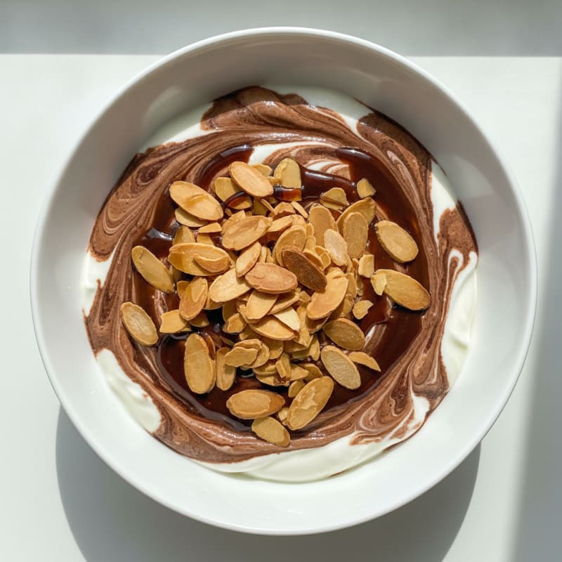 Greek Yogurt with Cocoa and Almond Slices
