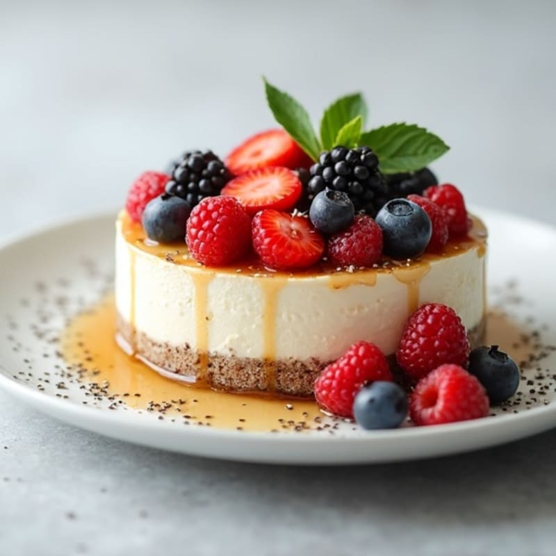 Greek Yogurt Protein Cheesecake with Mixed Berries