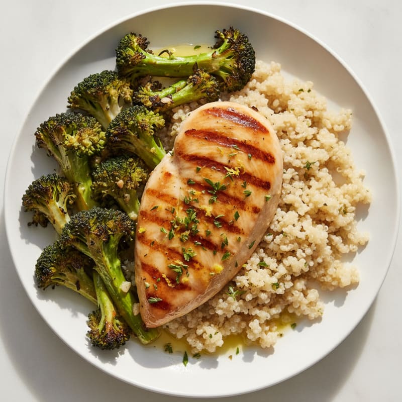 Grilled Chicken Breast with Quinoa and Roasted Broccoli
