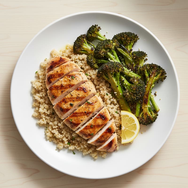Grilled Chicken Breast with Quinoa and Roasted Broccoli