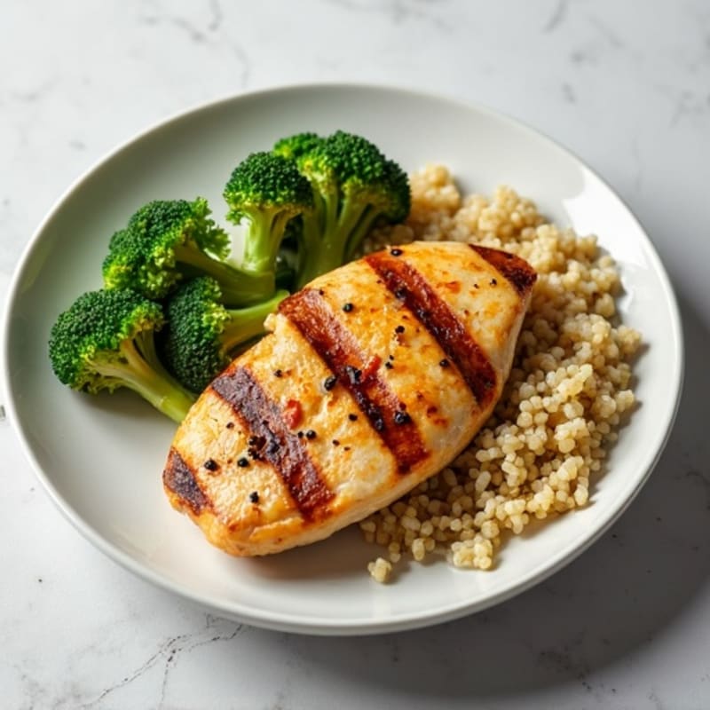 Grilled Chicken Breast with Roasted Broccoli and Quinoa