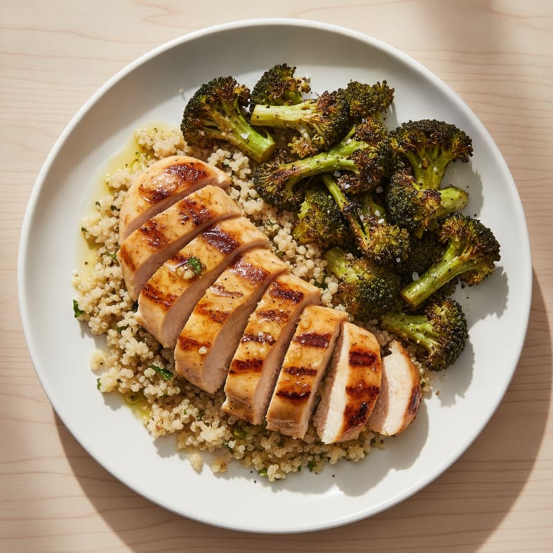 Grilled Chicken Breast with Quinoa and Roasted Broccoli