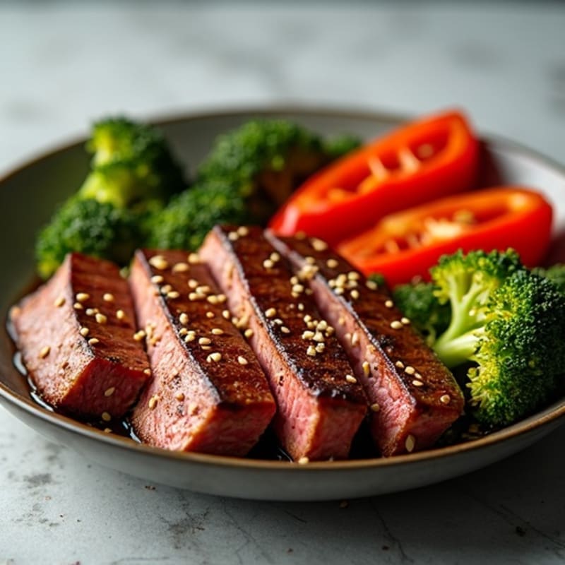 Sweet-Savory Sesame Beef with Charred Vegetables