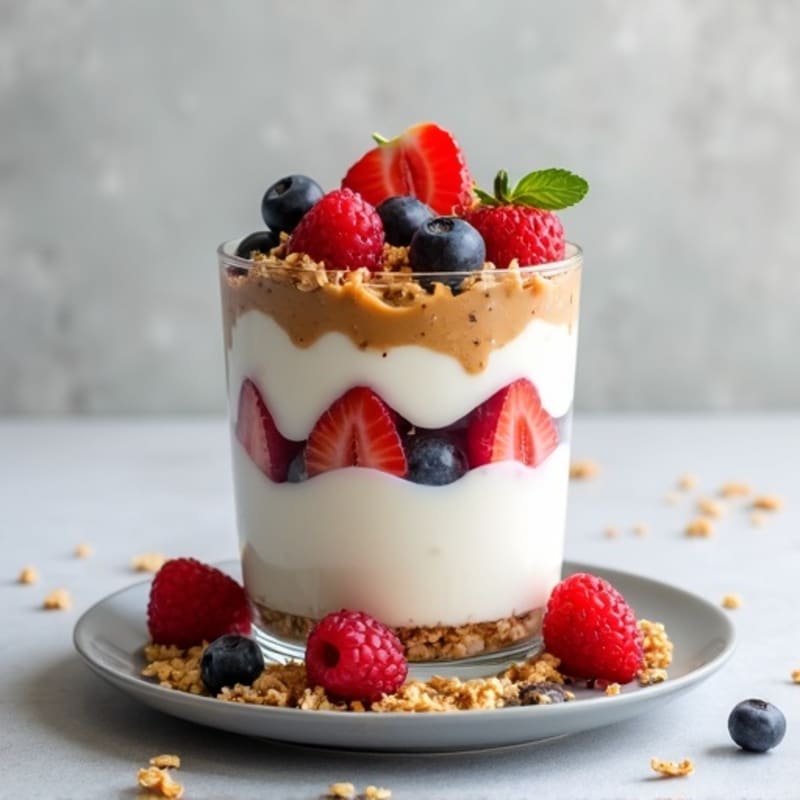 Greek Yogurt Protein Parfait with Mixed Berries and Almond Butter