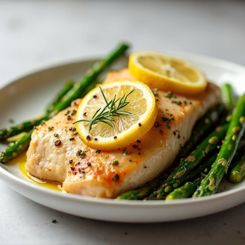 Pan-Seared Lemon Herb Chicken Breast with Roasted Asparagus