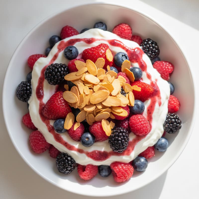 Greek Yogurt Protein Parfait with Mixed Berries and Almonds